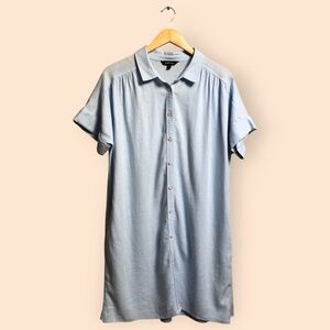 Well Worn Linen Viscose Collared Shirt Dress Light Blue Coastal Summer Women’s L